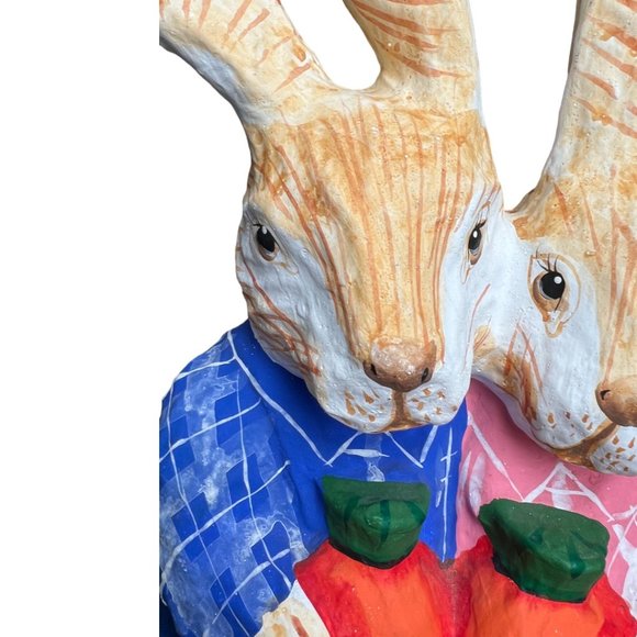 RARE! Vtg Paper Mache Bunnies Vibrant Colors Walmart Handpainted Philippines 12" - Picture 10 of 15
